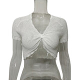 2025 Summer New Women's Sexy Hot Chick Knitted Short Sleeve Wrapped Breast Small Waist Coat Outside The Girl