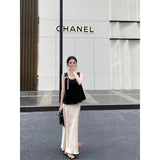 Summer Slim Slimy Leisure Sleeveless Top With Temperament High-Waist A-Word Skirt Suit