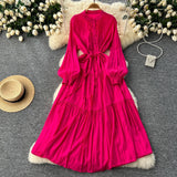 Elegant Dress Female Design Sense Single Buckle Loose Belt Strap Thin Temperament Over The Knee Dress 0515