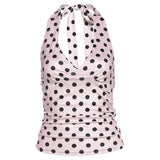 2025 Summer Women's New Hottie Sexy Black Wave Dot Print Spread Out Back V Collar Hanging Neck Tight Vest