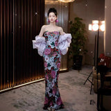 New Chinese Fishtail Evening Dress 2025 New Light Luxury Niche Morning Robe Toasting Bridal Purple Banquet Dress Dress Dress
