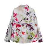 Sweet Floral Chiffon Shirt Long-Sleeved Top Woman 2025 New Retro Shirt Bow T-Shirt