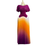 Three-House Folded Suit Women's Summer Design Feeling Shiny Short-Sleeved Top High Waist Gradient Color Bajamas Skirt