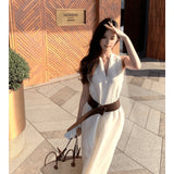 French Babes Black V-Neck Hanging Neck Dress Femininity Summer Temperament Fascination Thin Sleeveless Temperament A-Character Dress