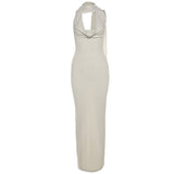 2025 Summer Fashion Trend Women's New Hanging Neck Bare Back Body And Hips Solid Color Dress