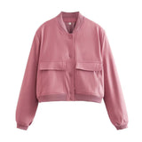 2025 New Women's Fashion French Big Pocket Short Autumn Bomber Jacket Jacket