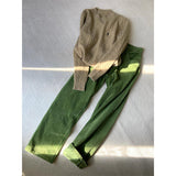 Real-Valent Retro Green High-Waisted Plus Velvet Slack Autumn And Winter New Set Thin Corduroy Broad Leg Trousers