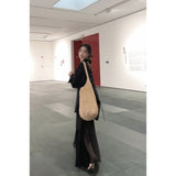 High-End Feel-Dew Back Drawstring Long-Sleeved Sunscreen Shirt Mesh Splicing Sling Long Skirt Two Sets
