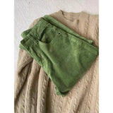 Real-Valent Retro Green High-Waisted Plus Velvet Slack Autumn And Winter New Set Thin Corduroy Broad Leg Trousers