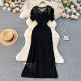 Summer Korean Ins Short Sleeve V-Neck Hepburn Style Temperament To Show Thin Dress Women's Waist Bag Hips Long Skirt Tide