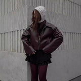 New Autumn And Winter Retro New Retro Collar Zipper Locomotive Leather Jacket Jacket Woman