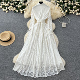 French Wear Women's Dress 2025 New Retro Elegant Single-Drace Buckle Waist-Repair Temperament Lace Dress