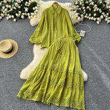 Age-Relay Suit Female Senior Sleeve Lace Splicing Lantern Long-Sleeved Shirt + High Waist Slim Swing Skirt