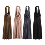 Women's Clothing 2025 Summer New Temperament Hanging Neck Collar Silk Texture Repairing Flute Dress
