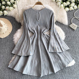 Hepburn High-End Knitted Dress Women Autumn And Winter Royal Sister Temperament Dating Short Skirt French Waist Sweater Skirt