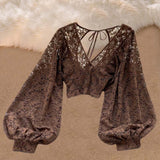 Leather-Back With Thin Short Perspective Creek Lace Jersey Autumn Dress New Korean Version Of The T-Shirt T-Shirt On The Women