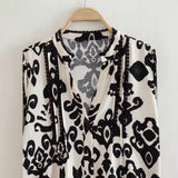 Shirt-Style Single-Dlong Short Dress 2025 Spring/Summer V-Neck Print Long-Sleeved Loose Miniskirt