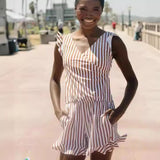 Summer 2025 New Surf Striped Tight-Up Sling Sleeveless Temperament Commuting Jumpsuit Women