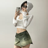2025 Summer New Women's Fashion Sexy Solid Color Folding Hood Repair Waist Open Umbilical Sunscreen
