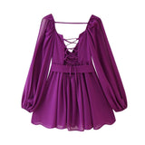 2025 Summer Out-The-Shoulder Lantern Long-Sleeved V-Neck Dress Sexy Showy Multi-Colored Skirt Woman