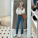 Vintage Blue Nine-Point Jeans Women 2025 New High-Rise Display Thin Man Retro Narrow Version Of Straight Smoke Pipe Pants