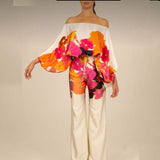 Spring 2025 New Set Women's Printed Round-Neck Loose Bat Sleeves Wide Leg Trousers Fashion Set