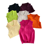 Korean Chic Summer French Niche Polo Collar Sleeveless Knitted Top Girl Slime With Solid Color Vest