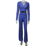 Spring/Summer 2025 New Knitted Set Of Women's Fluorosclumned Casual Solid Color Hollow High-Waisted Trousers Commuting Suit