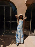 2025 Fashion Flax Print Sexy Dew-Back Bow Tie With Dress