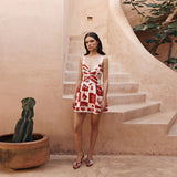 Vintage Bohemian Sexy Red Lattice Print Sling Skirt Side Hollow A Skirt