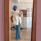 Hong Kong Style Blue Hottie Slim Elastic Shoes Women Autumn And Winter 2025 High-Rise Thin Horseshoe Long Pants