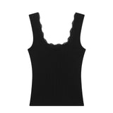 Lace Trims With A Bow Trim With Elastic Vest 2025 Summer U-Neck Sleeveless Short Top Woman