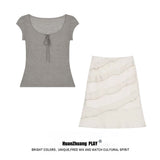Summer New French Temperament V-Neck Collar Slim Thin Top Design High Waist Half-Dress
