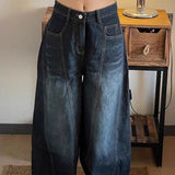 High Street Vintage Water Wash Scissors Jeans Babes Design Broad Legs Casual Thin To Make Old Tug Trousers