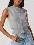 Summer New Knitted Top Women's Sexy Sleeveless Outer Button Vest Vest