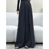 Black High-Rise High-Waisted Broad-Legged Casual Pants Women Autumn New Loose-Fitting Thin Trousers