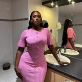 Congyuan Style Temperament Knitting New High-End Collar Single Buckle Short Sleeve Slimming French Style Long Dress