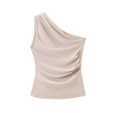 Summer New Ribs Asymmetrical Neck Cover Stomach Sleeveless Vest Topess