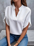 2025 Women's Summer Casual Pure Color V-Neck Loose Shirt Top Woman