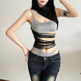 2025 Spring And Summer New Women's High-Collar Design Irregular Sleeveless Vest Hot Girl Hollow Sexy Sweating