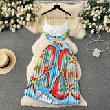 Vintage Court-Style Dress Female Short Breast Sling Sling Sling Vest + High-Waisted Half-Dress