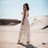 2025 Summer Temperament Bohemian Long Dress Burst Women's Lace Splicing Big Swinging Clothes