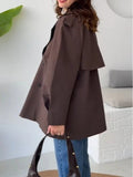 2025 Women's Long-Sleeved Solid Color Tie Button Stormcoat