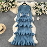 High-End Banquet Dress High-End Light Luxury Niche Lotus Leaf-Side Cake Dress Heavy Industry Folds Long