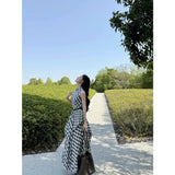 French Design Lattice Sleeveless Round-Neck Dress Women 2025 Summer New Slim Retro Long Dress