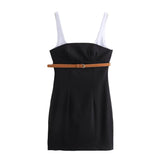 Belt Sling Splicing Short Dress Commuter Assembly Woman 2025 New Products