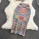 Fashion Suit Female Design Sense Rainbow Crash Sling Sling Vest Two Sets Of High-Rise Thin Bag Hip Half-Dress