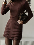 Long-Sleeved Half-Necked Dress Knitted Dress Spring 2025 Temperament Tweed A-Word Skirt