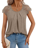 2025 Summer Women's New Women's Lace Sleeve Top Short-Sleeved Round-Neck Loose T-Shirt
