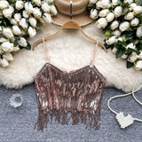 Tamou Sling Vest Female Dance Performance Costume Pure Hot Girl Breasts Glitter Umbilly Umbilly Chic Tops